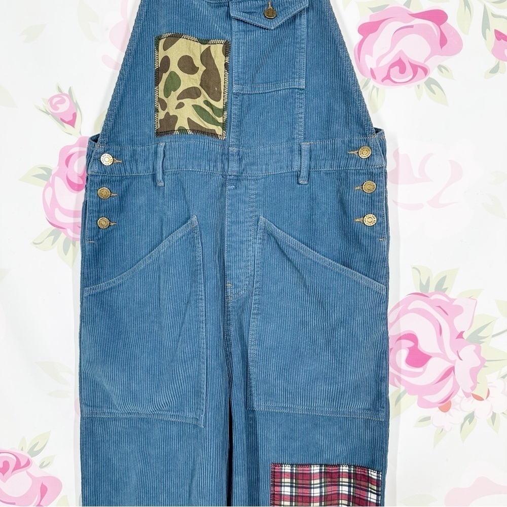 NEW Urban Outfitters Paola Corduroy Patchwork Floral Plaid Accents Overalls M - Picture 4 of 9